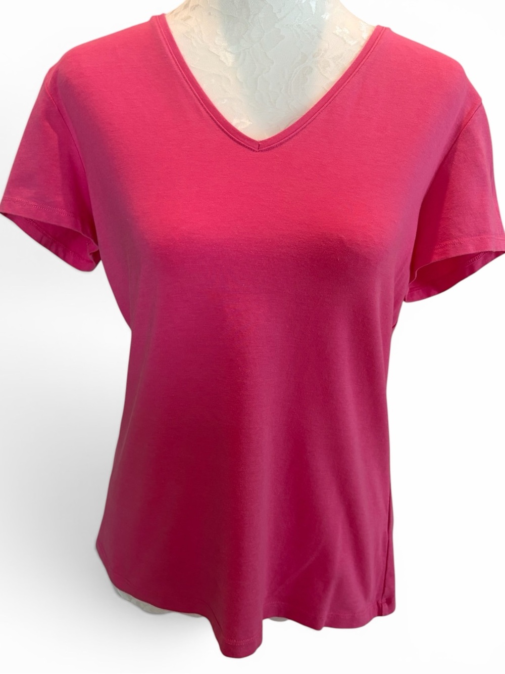 J. McLaughlin Terrine Tee Pink V-Neck Cotton Modal Stretch Top Size Large